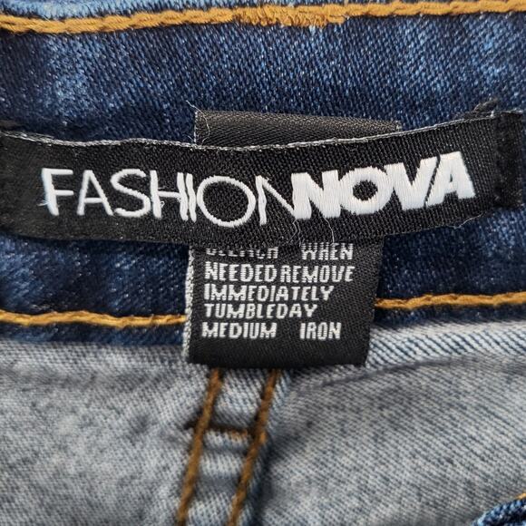 Fashion Nova Dark Blue Wash High-Rise Distressed Skinny Jeans Junior's Size 9/10 - Picture 7 of 9